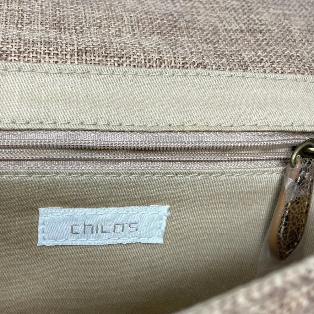 Chico’s Burlap Envelope Clutch Handbag With Beaded Front Detail Boho Preowned